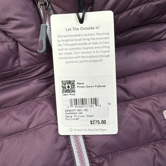 Stio Mens Pinion Down Pullover Huckleberry Jam Purple Jacket Size Medium NWT - Picture 3 of 8